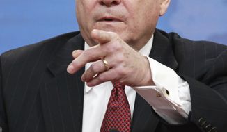 Defense Secretary Robert M. Gates gestures during a news conference at the Pentagon on Thursday, Jan. 6, 2011, to discuss defense budget cuts. He also said he had recommended Gen. Martin Dempsey to be the next Army chief of staff. (AP Photo/Alex Brandon)