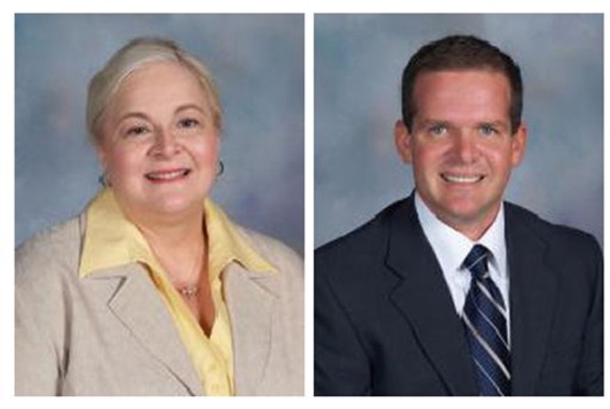 These images provided by the Millard Public Schools shows undated photos of Millard Vice Principal Vicki Kaspar, 58, left, and Principal Curtis Case, 45. Ms. Kaspar died at a hospital hours after the shooting. Mr. Case was listed in stable condition.