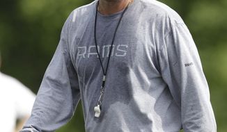 ** FILE ** This July 31, 2010, file photo shows St. Louis Rams offensive coordinator Pat Shurmur during NFL football training camp at the team&#39;s training facility, in St. Louis. The Cleveland Browns could have a new coach in hours. The team is in talks with Shurmur to succeed Eric Mangini and become its fifth coach since 1999. Shurmur&#39;s agent, Bob LaMonte, arrived at team headquarters Thursday, Jan. 13, 2011, to negotiate with Browns President Mike Holmgren, who just happens to be one of his clients. (AP Photo/Jeff Roberson, File)
