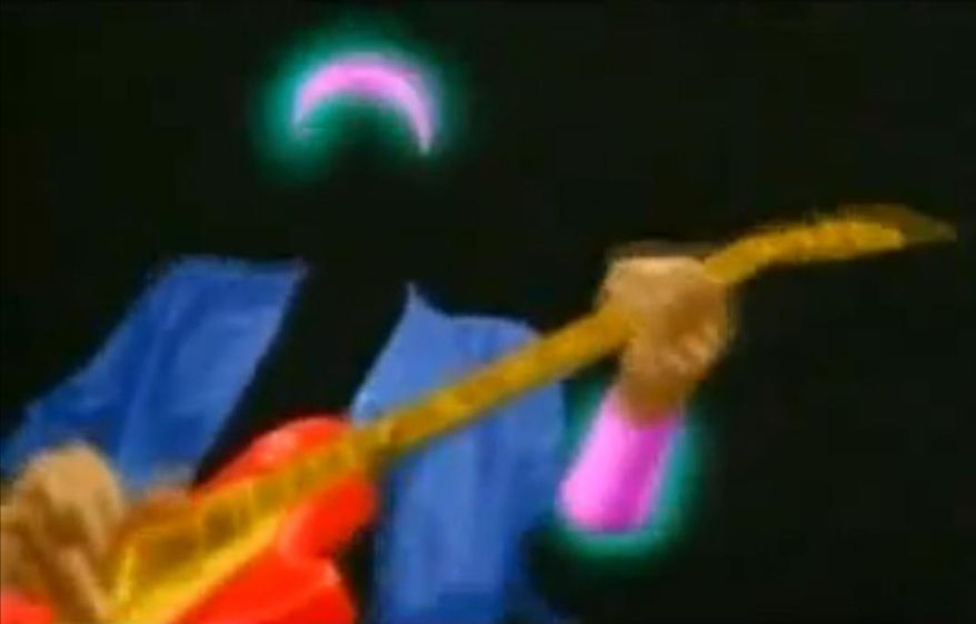 A still image from the video for Dire Straits' "Money for Nothing"