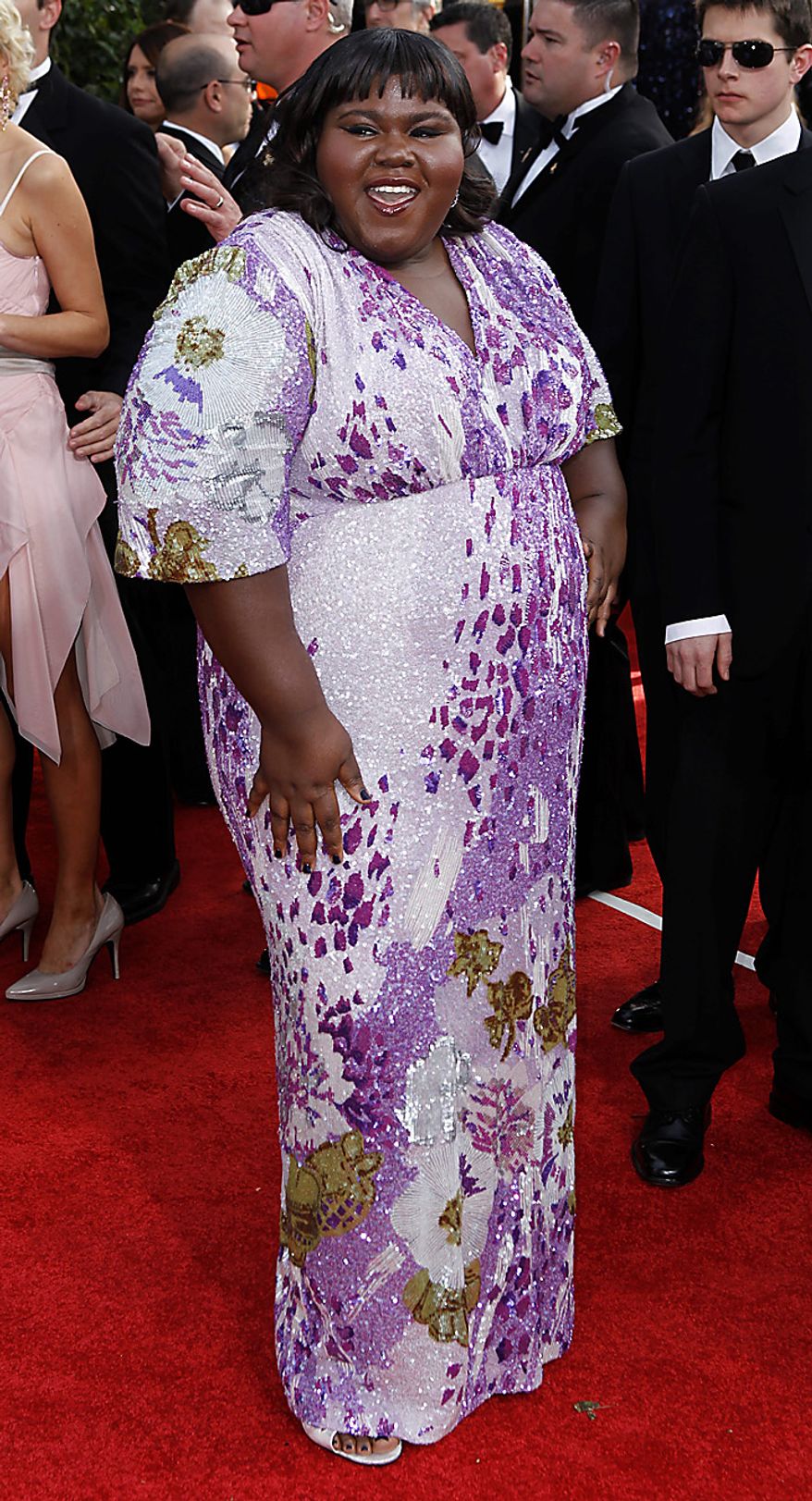 Gabourey Sidibe arrives for the Golden Globe Awards Sunday, Jan. 16, 2011, in Beverly Hills, Calif. (AP Photo/Matt Sayles)