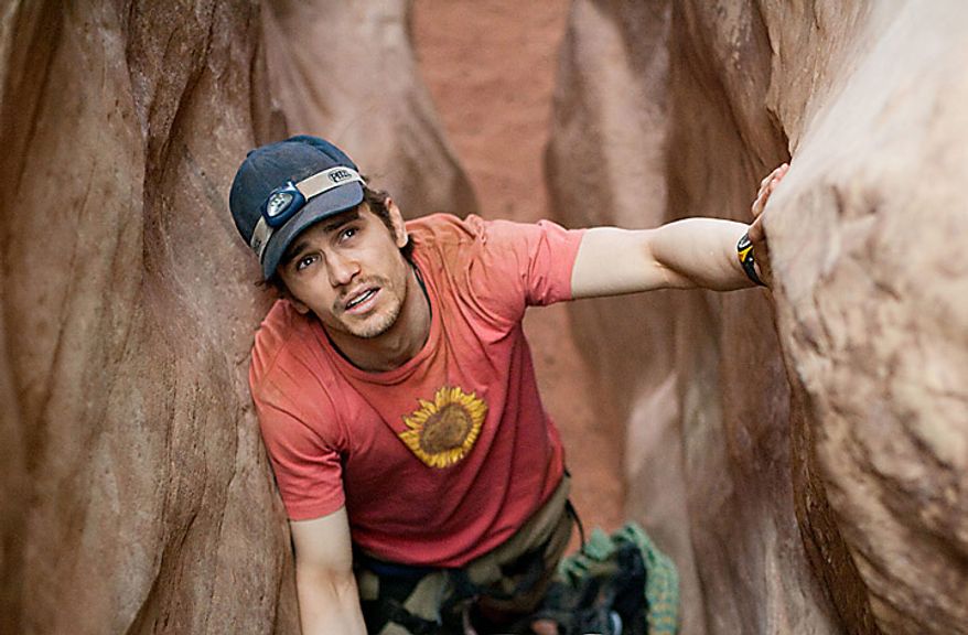 Actor James Franco in a scene from "127 Hours." The film was nominated for an Academy Award for best film, Tuesday, Jan. 25, 2011. The Oscars will be presented Feb. 27 at the Kodak Theatre in Hollywood. (AP Photo/Fox Searchlight Pictures, Chuck Zlotnick)
