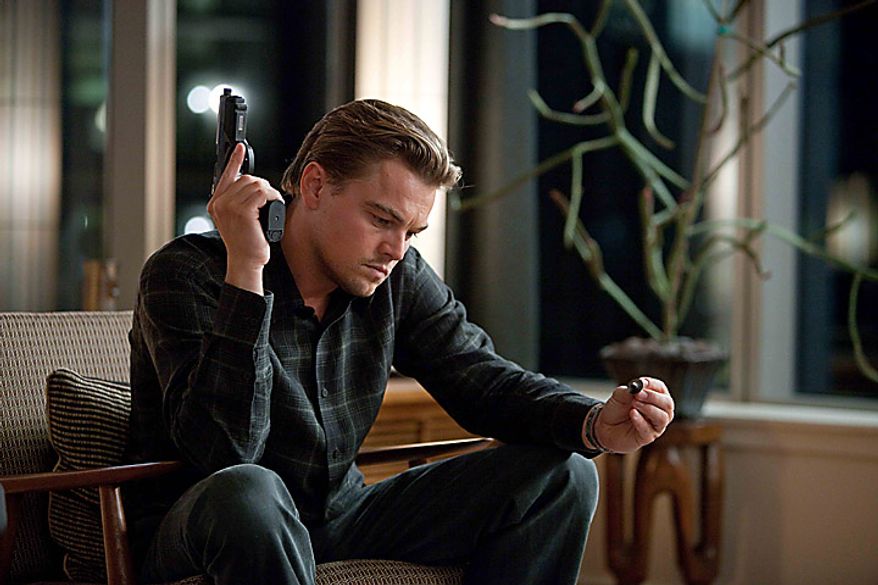 Leonardo DiCaprio in a scene from "Inception." The film was nominated for an Academy Award for best film, Tuesday, Jan. 25, 2011. The Oscars will be presented Feb. 27 at the Kodak Theatre in Hollywood. (AP Photo/Warner Bros., Melissa Moseley)