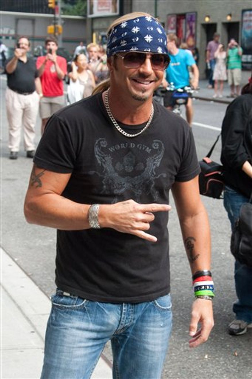 FILE - In this July 12, 2010 file photo, singer and TV personality Bret Michaels arrives for a taping of "The Late Show with David Letterman" in New York. Michaels is set to undergo a procedure Monday, Jan. 24, 2011, to close a hole in his heart. A surgical team at St. Joseph's Hospital and Medical Center in Phoenix will performed the procedure. (AP Photo/Charles Sykes, file)