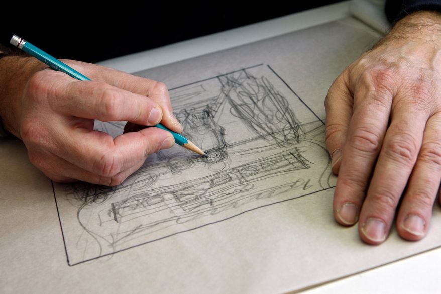 Mike Berenstain works on art for a Berenstain Bears book. He took over creative duties when his father died, continuing a tradition that started with the first book in 1962. (Associated Press)
