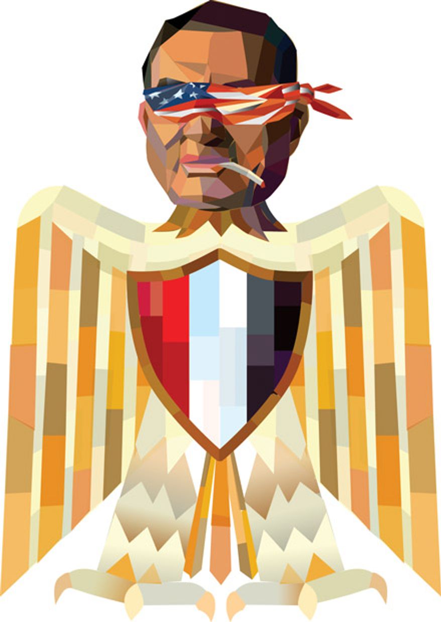 Illustration: Hosni Mubarak by Linas Garsys for The Washington Times