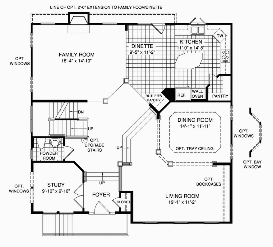 The Bentley Place model has an open floor plan on the main level with an elevated living room and dining room defined by columns, a study, and a family room, breakfast area and kitchen. Buyers can expand this home with a morning-room addition, a master-suite sitting room and a finished lower level.