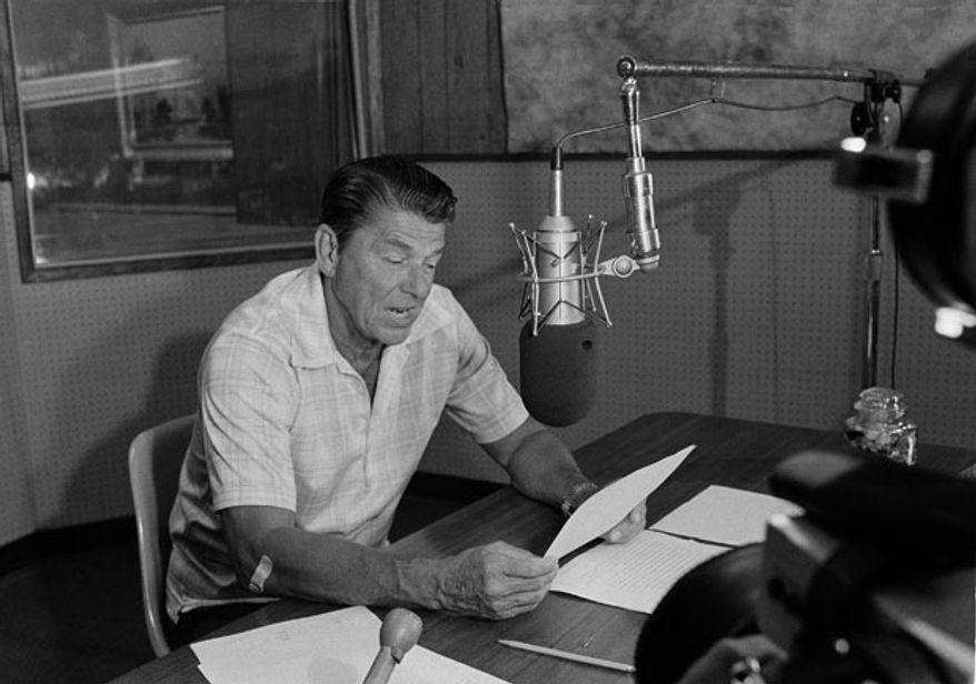 Ronald Reagan taping a commentary program for radio in 1976. AP