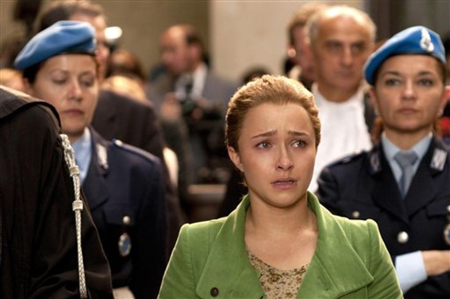 In this unndated handout photo provided by US channel Lifetime Entertainment Services on Friday, Dec. 4, 2009, actress Hayden Panettiere portrays US student Amanda Knox in the made for TV film about the murder of British student, Meredith Kercher. A trailer for the film will air on US channel Lifetime on Feb, 21. 2011. The father of slain British student Meredith Kercher is criticizing a U.S. television re-enactment for depicting alleged scenes of his daughter's murder in the Italian city of Perugia.The Lifetime movie is based on the trial that followed Meredith Kercher's stabbing death on Nov. 1, 2007 a killing for which Kercher's roommate, University of Washington student Amanda Knox, was found guilty, along with two men. They have all proclaimed their innocence. (AP Photo/Lifetime Entertainment Services. PA) UNITED KINGDOM OUT NO SALES NO ARCHIVE EDITORIAL USE ONLY - PHOTOGRAPH CAN NOT BE STORED OR USED FOR MORE THAN 14 DAYS AFTER THE DAY OF TRANSMISSION