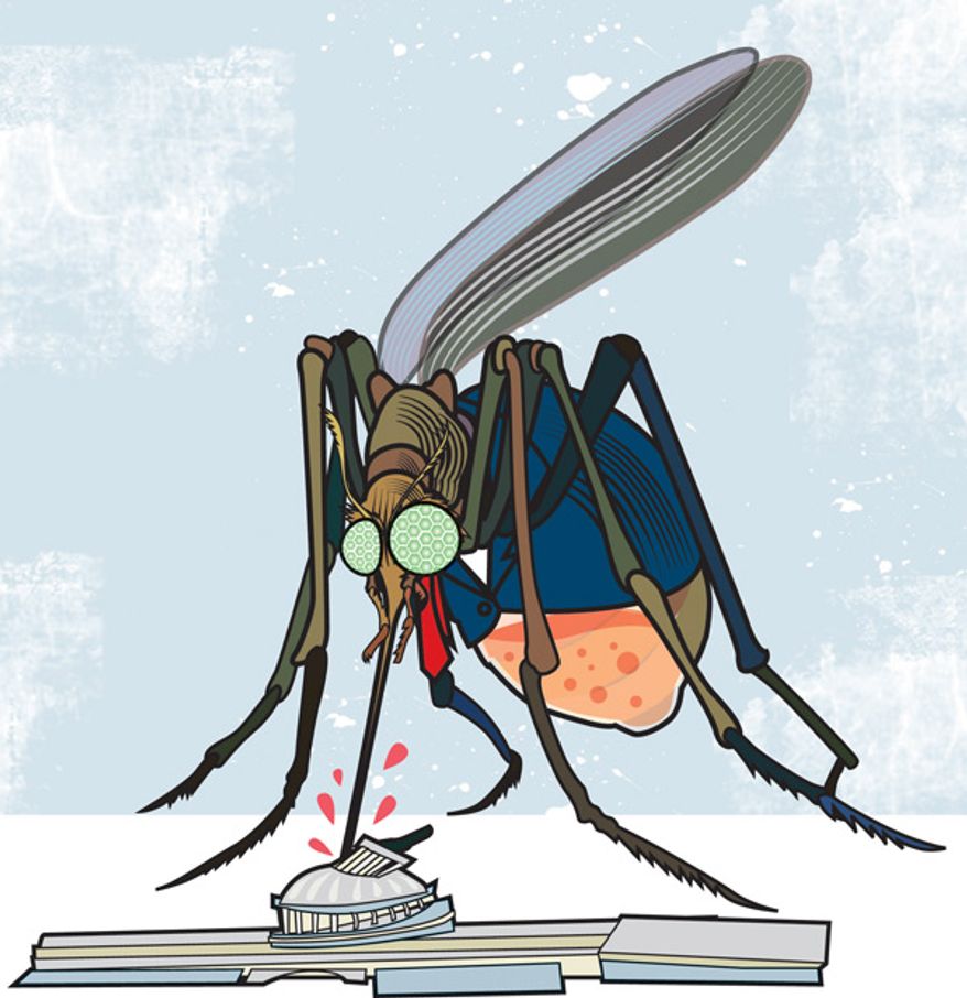 Illustration: Federal bloodsucker by Linas Garsys for The Washington Times