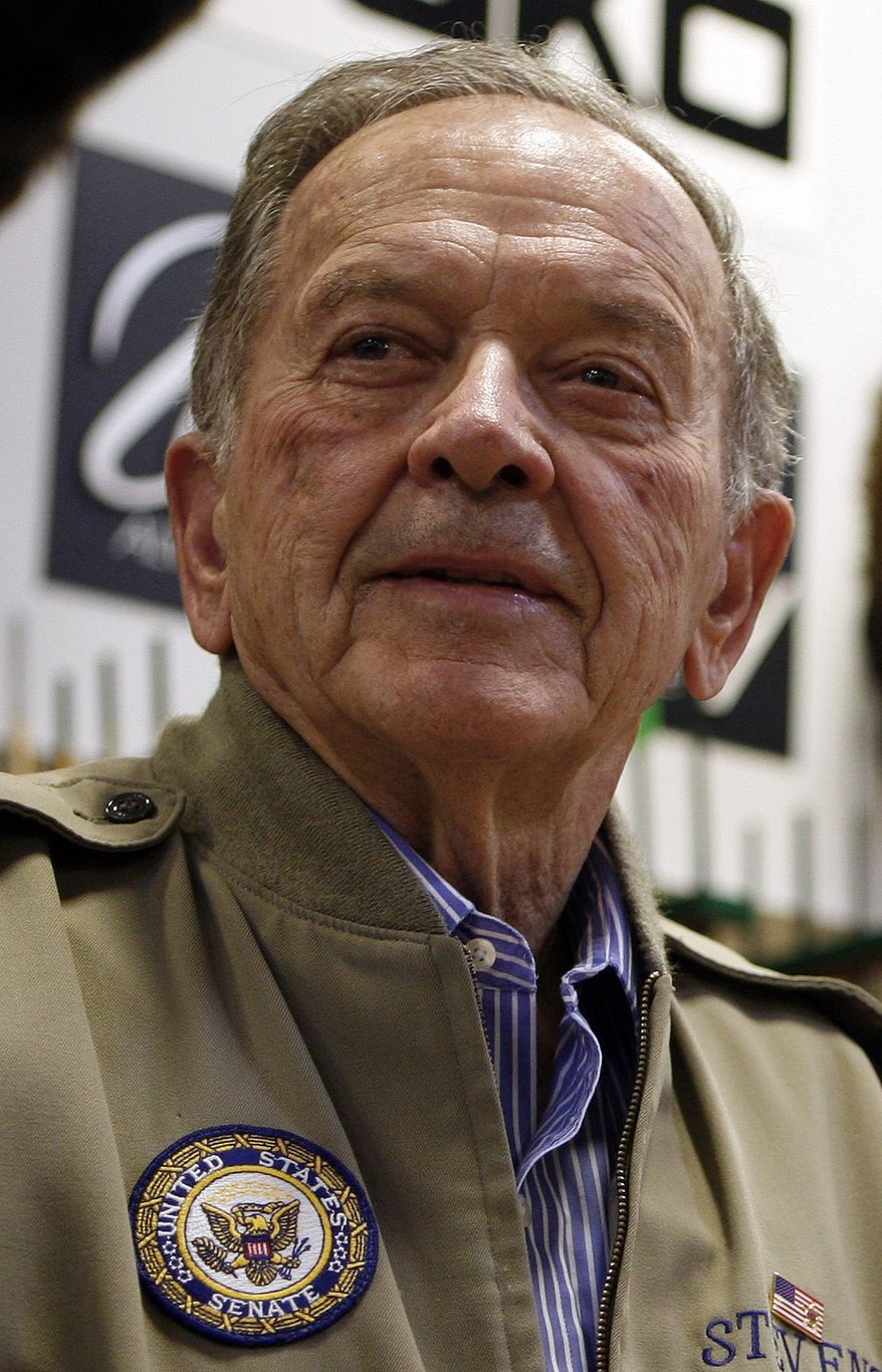** FILE ** In this Aug. 27, 2008, file photo, Sen. Ted Stevens, R-Alaska, is seen in Anchorage, Alaska. The FBI released a roughly 3,600 page file on Stevens Friday, Feb. 11, 2011, mostly relating to media coverage surrounding the 2008 corruption trial that ended his political career. (AP Photo/Al Grillo, File)