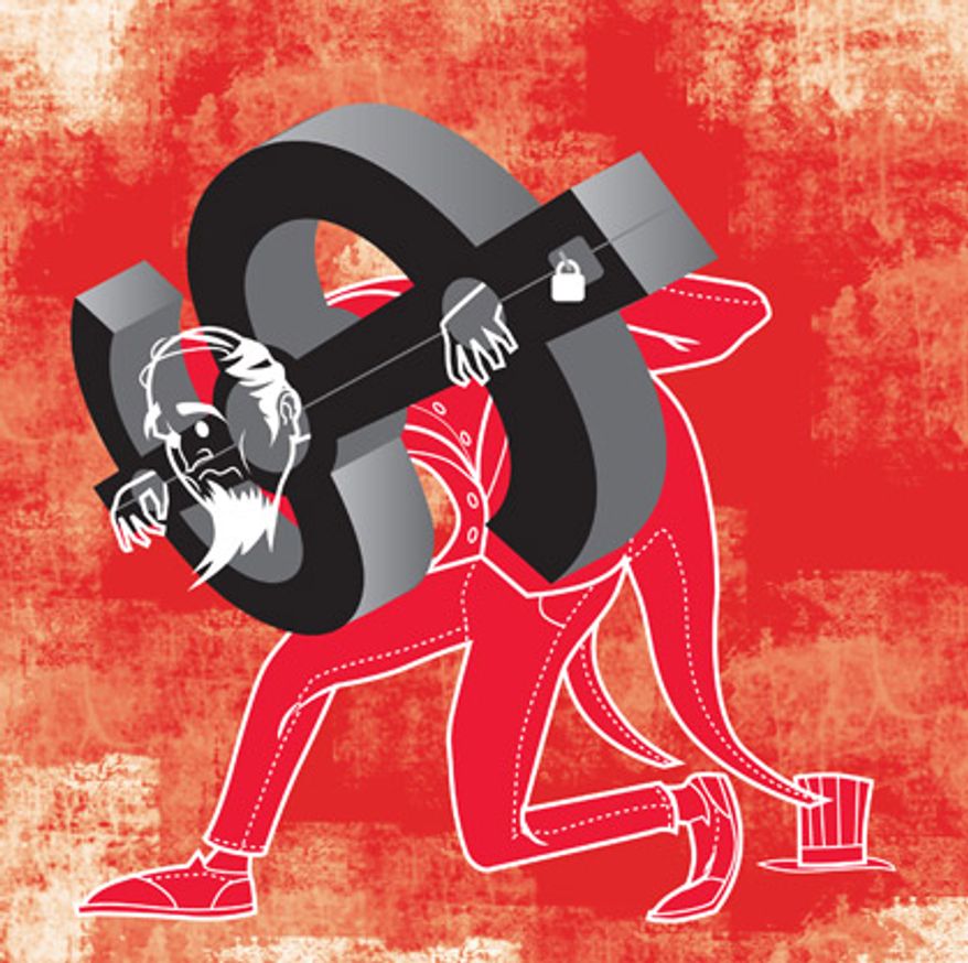 Illustration: Debt by Linas Garsys for The Washington Times