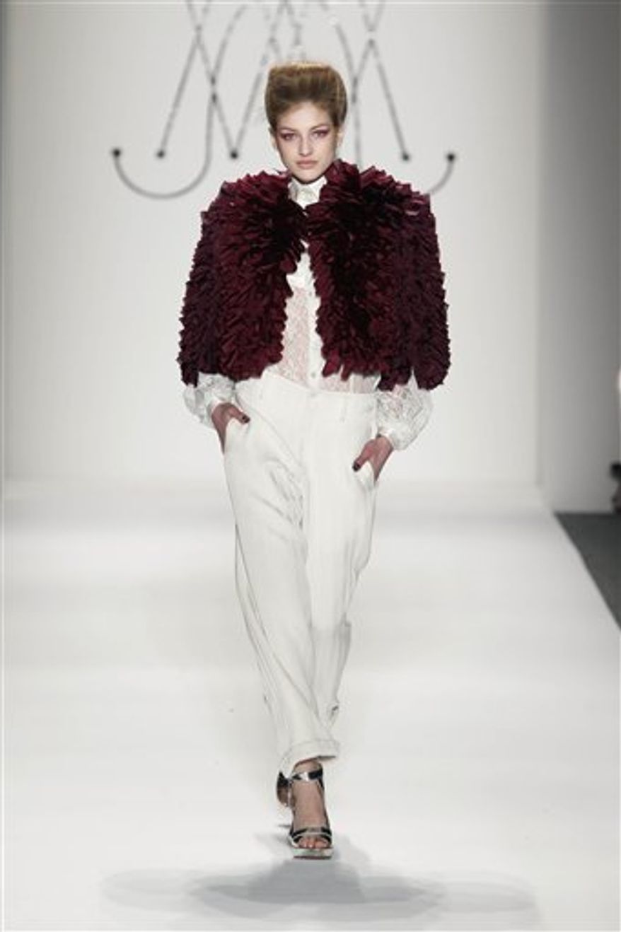 This Friday, Feb. 11, 2011 photo courtesy of Ruffian shows the Ruffian Fall 2011 collection modeled during Fashion Week in New York. (AP Photo/Ruffian, Dan & Corina Lecca) NO SALES; EDITORIAL USE ONLY
