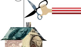 Illustration: Cutting the housing strings by Linas Garsys for The Washington Times