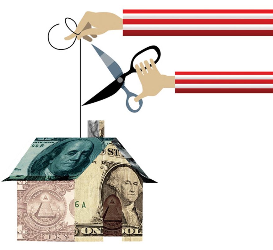Illustration: Cutting the housing strings by Linas Garsys for The Washington Times