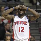 Detroit Pistons point guard Will Bynum reacts in the closing moments against the Portland Trail Blazers in an NBA basketball game in Auburn Hills, Mich., Sunday, Feb. 13, 2011. Portland won 105-100. (AP Photo/Paul Sancya)