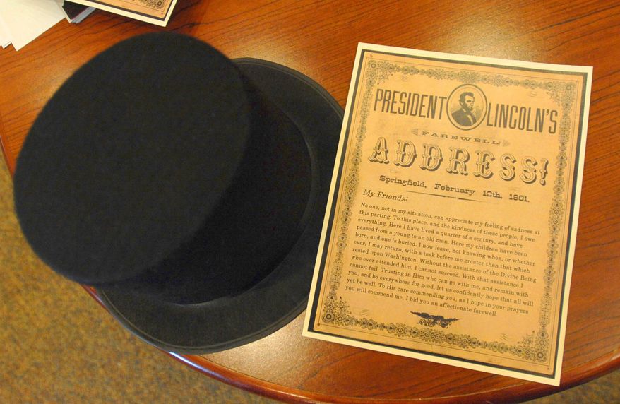 Gary Simpkins of Heyworth, Illinois portrays Abraham Lincoln making his pre-inaugural Farewell Address, during one of several gatherings marking the 150th Anniversary of the address on Friday, Feb. 11, 2011. Simpkins was speaking at Illinois State University's Bone Student Center in Normal, Illinois. Organizers hoped a Guinness World Record-breaking 224,000 people would take part in the simultaneous reading of the address at sites throughout the country Friday. (AP Photo/The Pantagraph, Steve Smedley)