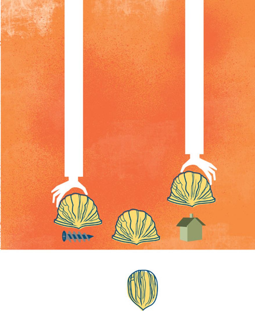 Illustration: Homeowner shell game by Linas Garsys for The Washington Times
