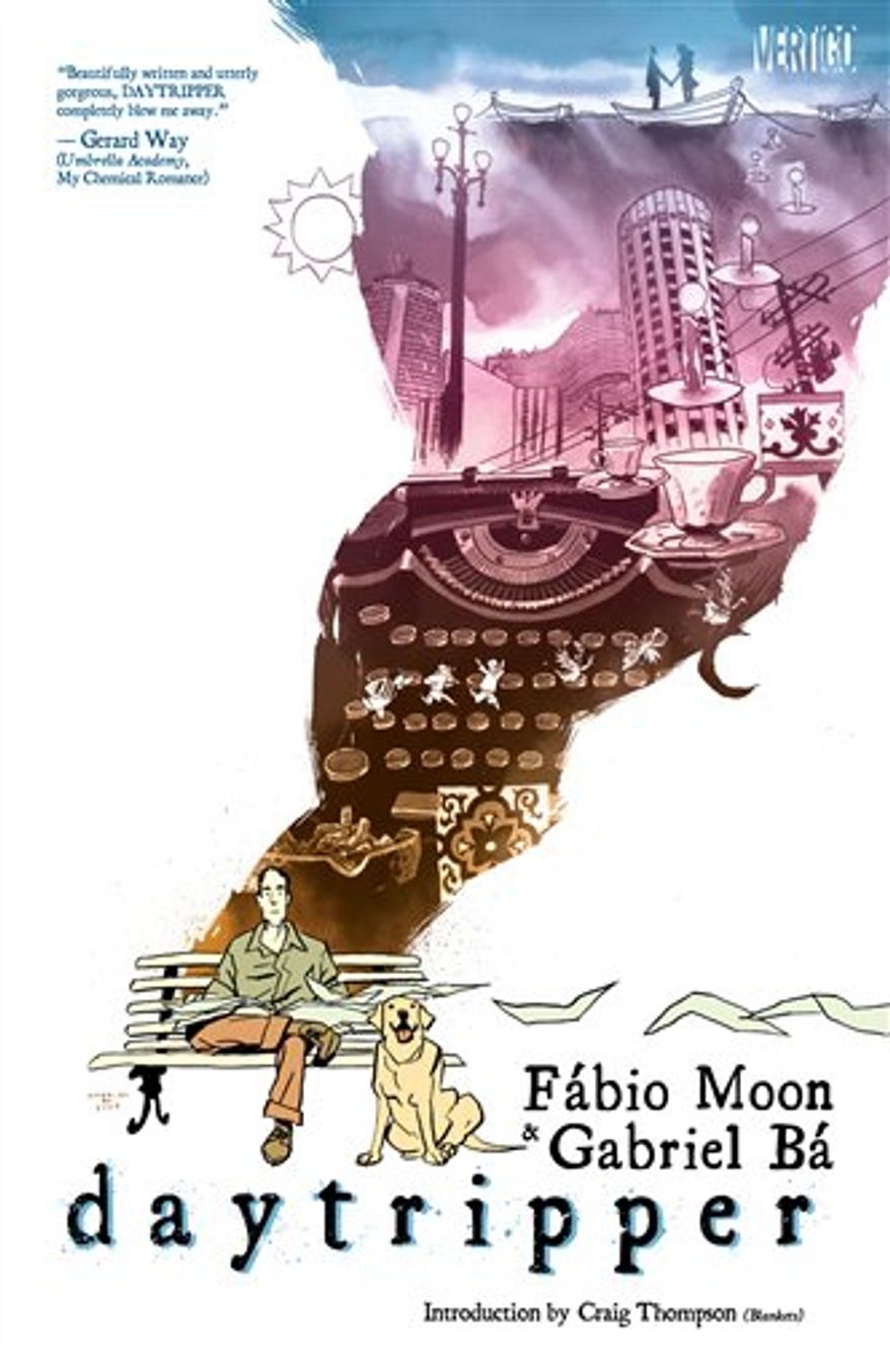 In this image provided by DC Comics/Vertigo, the cover of "Daytripper" is shown. Anyone wanting proof that comics aren't just for kids or socially challenged teenagers take note, this collected work by the Brazilian twins Gabriel Ba and Fabio Moon is on par with richly worded works of literature in its exploration of how a life is lived and the multitudinous paths it can take. All of which is made more remarkable given the fact that the protagonist _ Bras de Oliva Domingos _ in this collection of the 10-issue limited series published in 2010 meets his mortal end at the end of each tale. The trade edition, which retails for $19.99, was released last month by DC's Vertigo imprint, and immediately shot to the top of The New York Times Paperback Graphic Books list before slipping lower. On Friday, March 4, 2011 it regained the No.1 spot. (AP Photo/DC Comics/Vertigo) NO SALES
