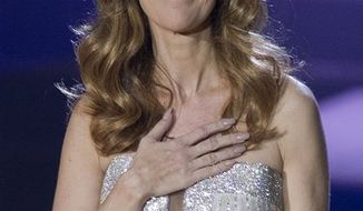 Celine Dion sings her last number during her opening night performance at Caesar&#x27;s Palace, Tuesday, March 15, 2011, in Las Vegas. (AP Photo/Julie Jacobson)