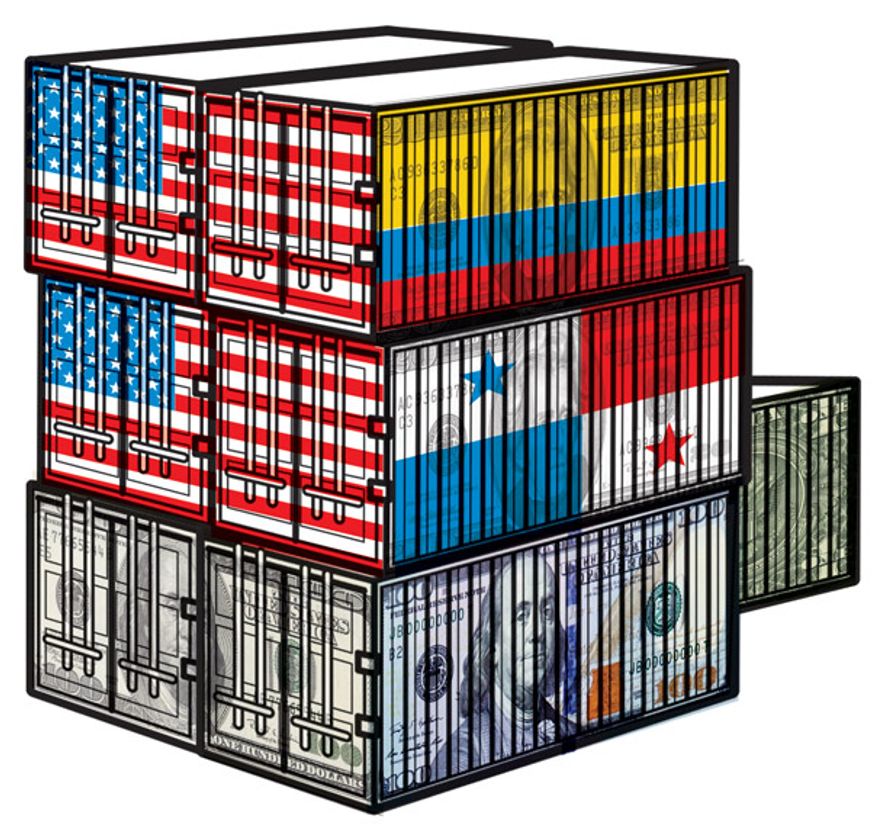 Illustration: Free trade agreements by Linas Garsys for The Washington Times