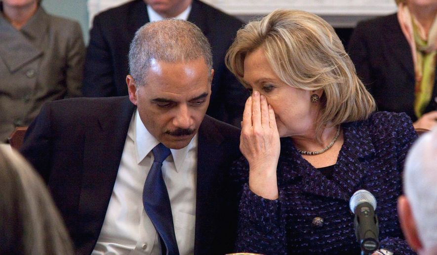 Secretary of State Hillary Rodham Clinton talks with U.S. Attorney General Eric H. Holder Jr. during a meeting last month of the President&#x27;s Interagency Task Force on human trafficking. &quot;Human trafficking has become big business,&quot; says Mr. Holder. (Associated Press)