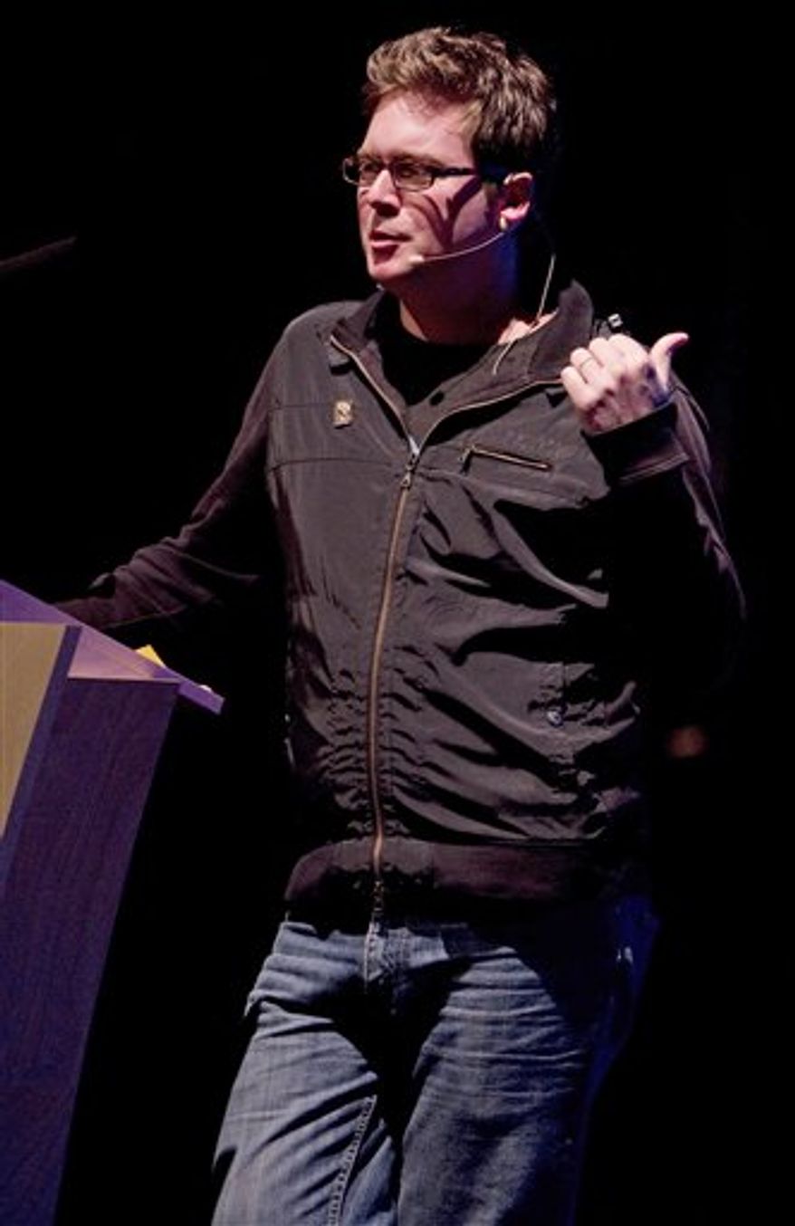 FILE - In this Oct. 13, 2010 file photo, Isaac "Biz" Stone, co-founder and Creative Director of Twitter Inc, speaks during a conference at the Innovate Tijuana festival in Tijuana, Mexico. In a recent interview with The Associated Press, Stone offers a glimpse into his low-key lifestyle. (AP Photo/Guillermo Arias, file)