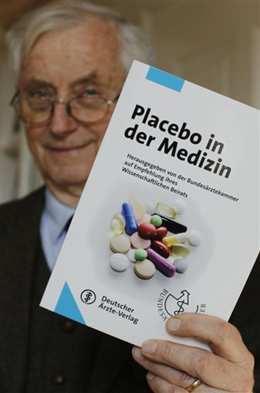 In this Wednesday, March 30, 2011 photo, Dr. Peter Scriba, chairman of the German Medical Association's advisory board, poses in Munich, southern Germany. For German patients plagued with problems like chronic pain and mild depression, doctors may soon be trying something a little different: a placebo. After completing a major study on the use of placebos, the German Medical Association recently concluded the fake pills sometimes work better than real medicines and recommended that doctors give them out more often even without explicitly telling their patients. (AP Photo/Matthias Schrader)