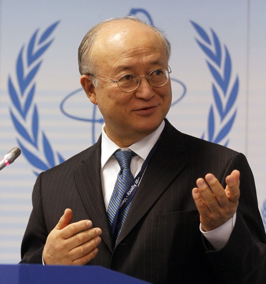 Yukiya Amano, director general of the International Atomic Energy Agency, speaks during a news conference at an IAEA meeting in Vienna, Austria, on Monday, April 4, 2011. (AP Photo/Ronald Zak)