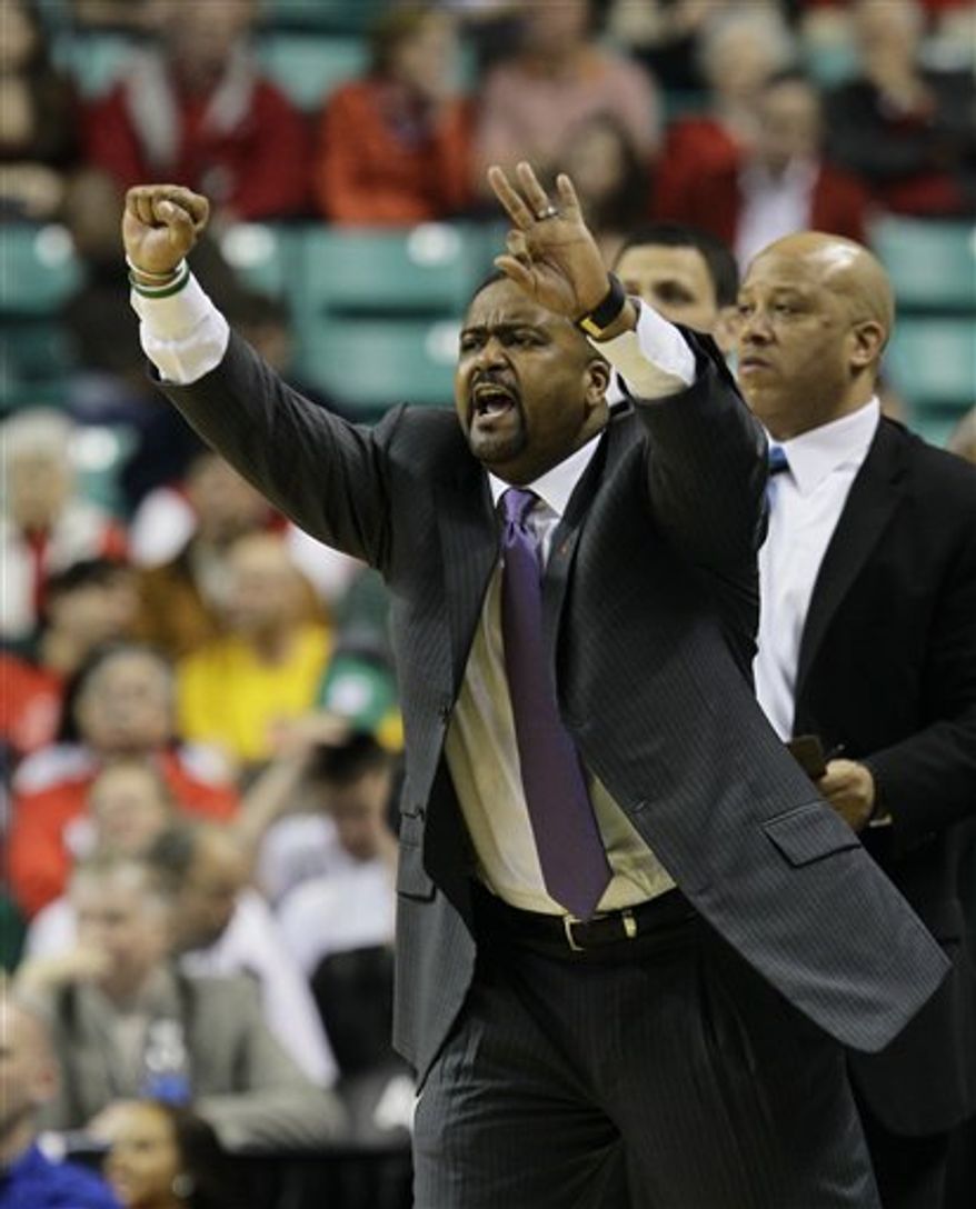 Miami head coach Frank Haith reacts in the second half of an NCAA college basketball game a in Greensboro, N.C., Thursday, March 10, 2011. Haith has agreed in principle to take over as coach at Missouri, leaving the Miami basketball program after seven seasons, a person with knowledge of the negotiations told The Associated Press late Sunday night, April 3, 2011. (AP Photo/Gerry Broome)