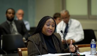 PHOTOGRAPHS BY BARBARA L. SALISBURY/THE WASHINGTON TIMES
Rochelle Webb, former director of the Department of Employment Services, says her early dismissal was based partially on fear of what she would say in testimony.