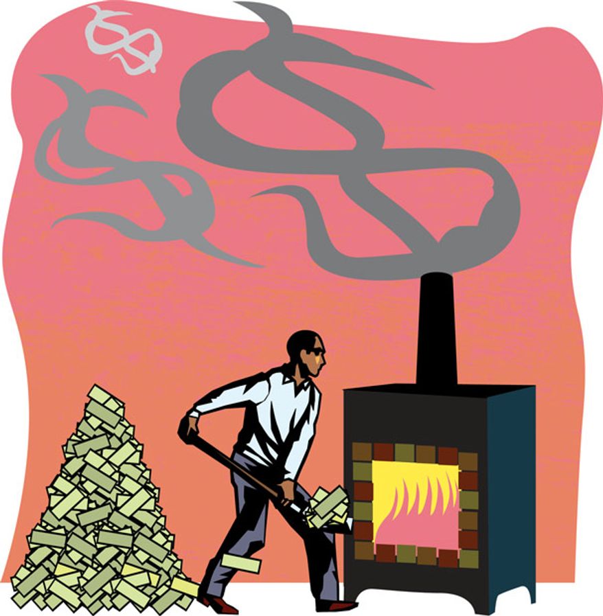 Illustration: Obama spending by Linas Garsys for The Washington Times