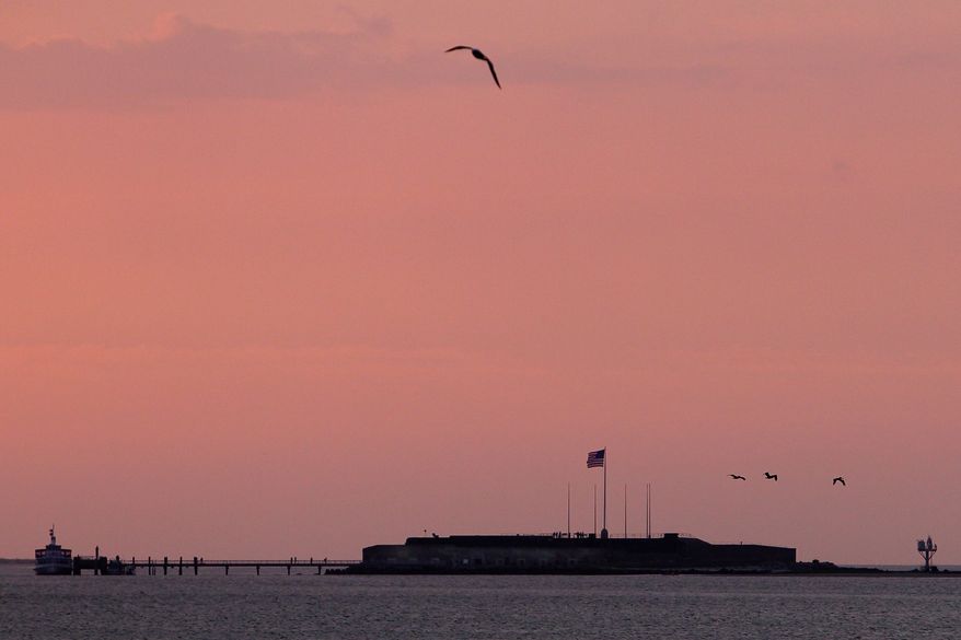 Fort Sumter, where the first shots of the Civil War were fired 150 years ago, is viewed from Fort Johnson in Charleston, S.C., on Tuesday, April 12, 2011. (AP Photo/Alice Keeney)