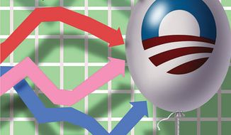 Illustration: Obama&#x27;s economy by Alexander Hunter for The Washington Times