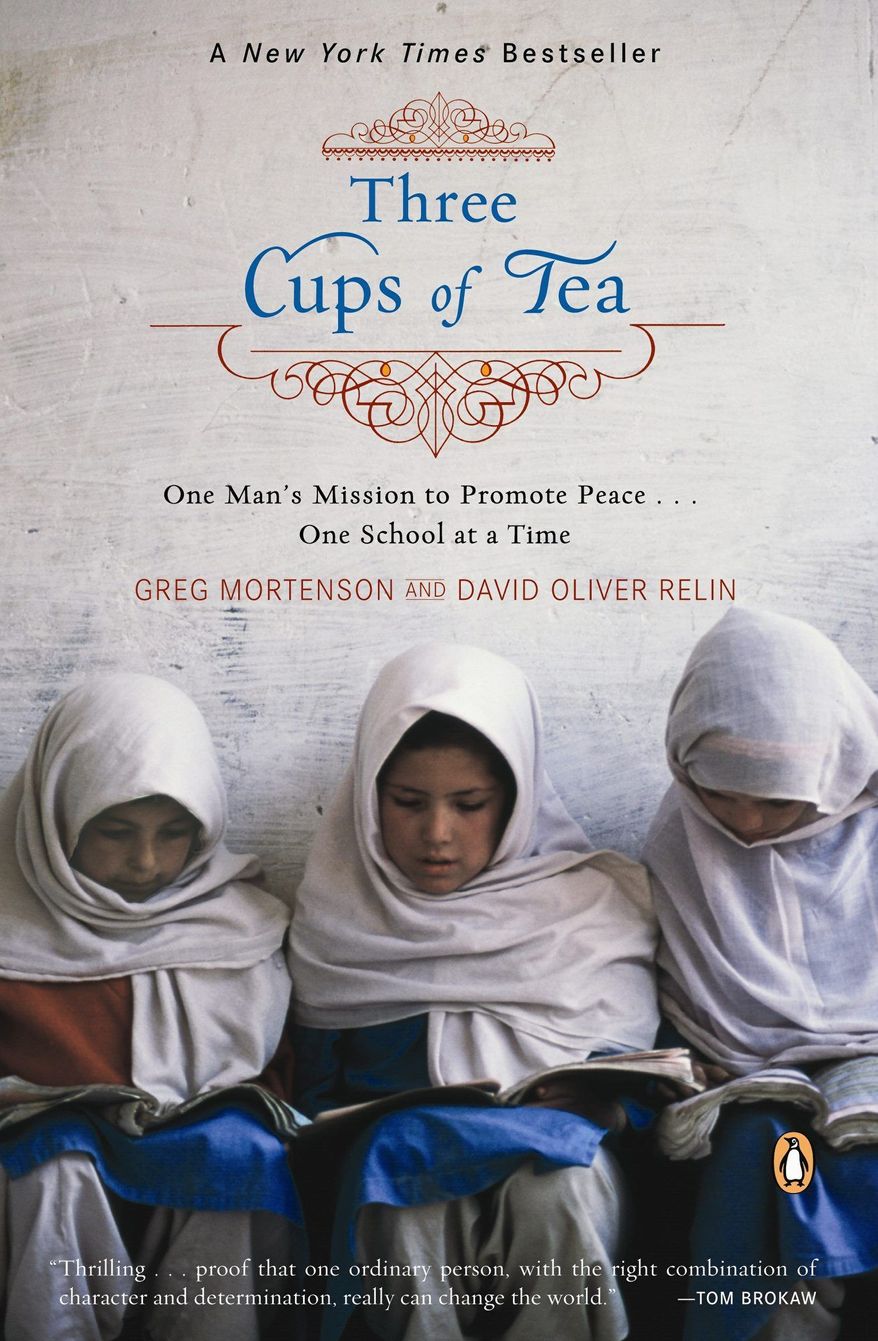 Book cover for "Three Cups of Tea" by Greg Mortenson and David Oliver Relin