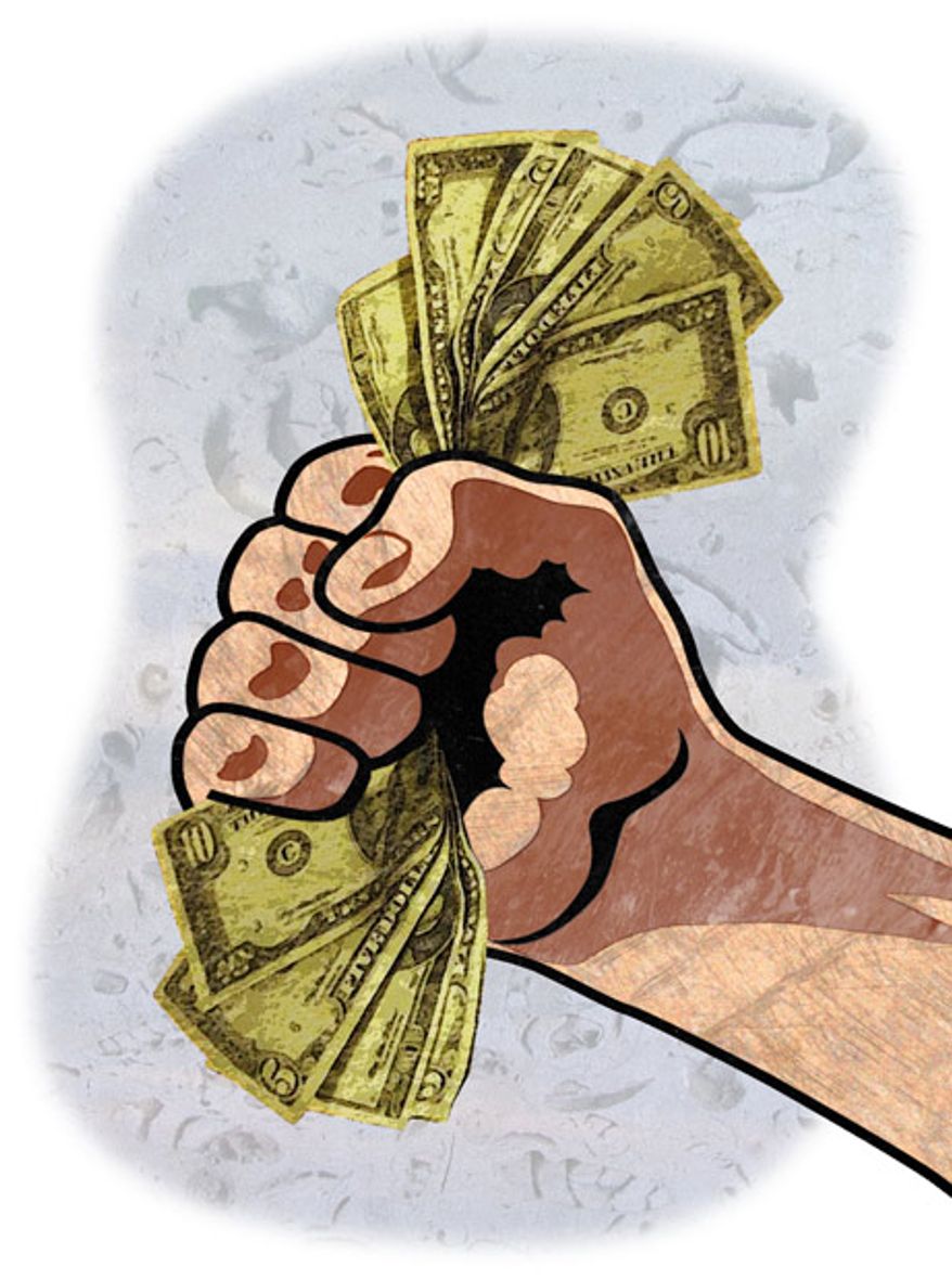Illustration: Labor money by Greg Groesch for The Washington Times