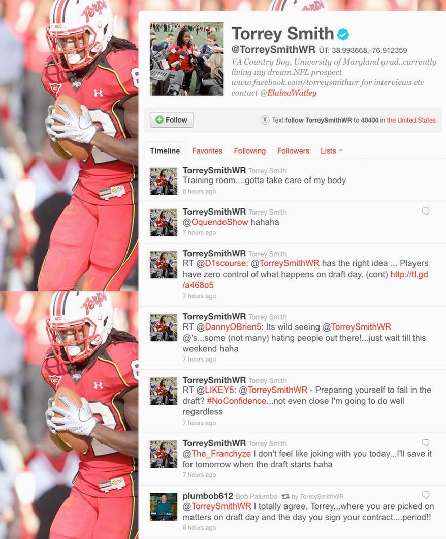 A screen grab of Torrey Smith's Twitter feed.