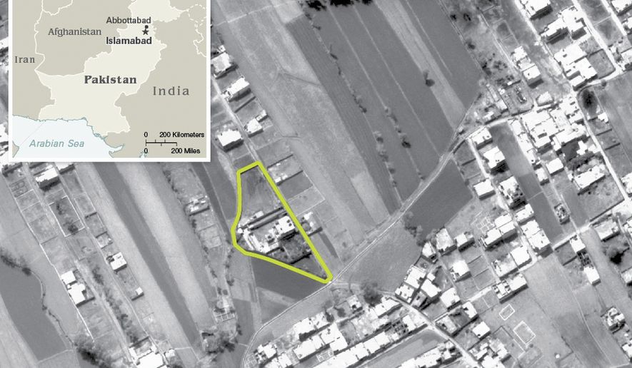 This undated aerial handout image provided by the CIA shows the Abbottabad compound in Pakistan where American forces in Pakistan killed Osama bin Laden, the mastermind behind the Sept. 11, 2001 terrorist attacks. (Associated Press/CIA)