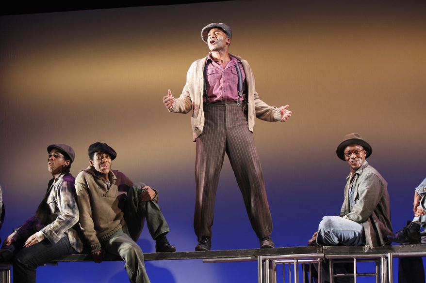 Associated Press photographs
From left, Derrick Cobey, Julius Thomas III, Brandon Victor Dixon and Josh Breckenridge perform a scene from "The Scottsboro Boys," a tale of 1930s injustice framed as a minstrel show, at off-Broadway's Vineyard Theatre in New York. It earned 12 Tony nominations.