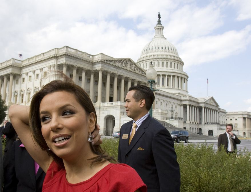 ** FILE ** In this Oct. 13, 2009, file photo, actress Eva Longoria is seen on Capitol Hill in Washington, during an event announcing the leadership of the National Museum of the American Latino Commission. (AP Photo/Harry Hamburg, File)