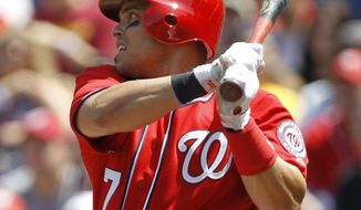 Washington Nationals&#x27; Ivan Rodriguez will make two more starts this year. These may be the last ones in a Nationals uniform. (AP Photo/Luis M. Alvarez)