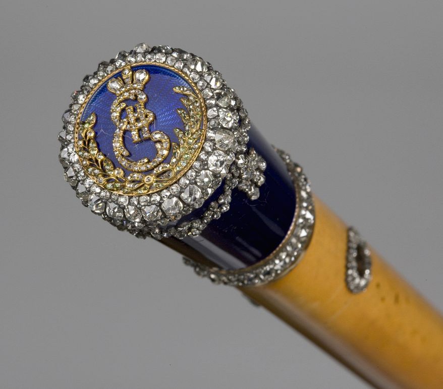 A monogrammed walking stick from St. Petersburg, circa 1780, was among the Russian pieces that were to be displayed.