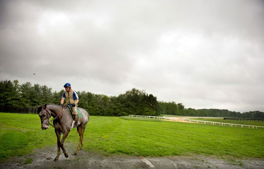 ROD LAMKEY JR./THE WASHINGTON TIMES
Rider Phil Judge takes a horse back to the stables at Chanceland Farms in West Friendship, Md. The suffering of Maryland's tracks has filtered down to breeding operations and other aspects of racing.