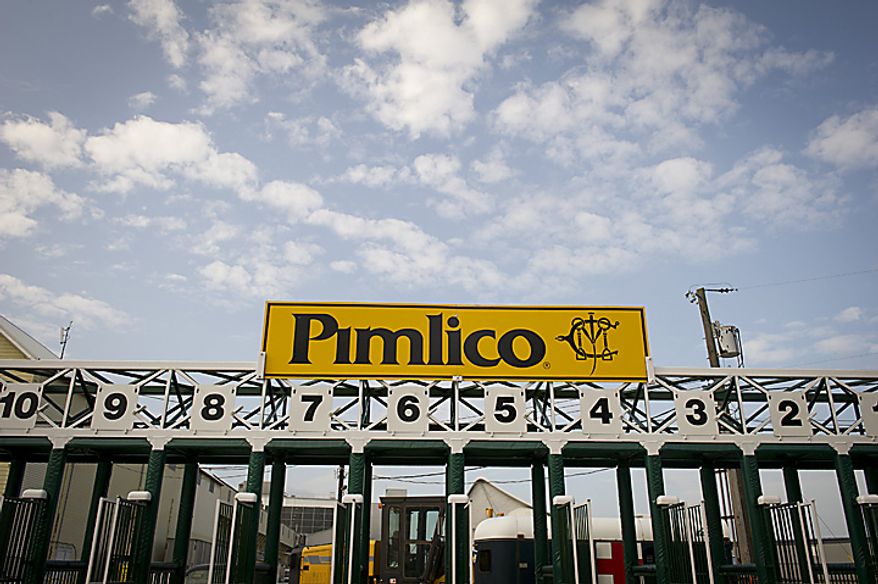 The starting gate sits aside five days before the 136th running of the Preakness Stakes, as the grounds at the Pimlico Race Course are still in need of repair in Baltimore, Md., Monday, May 16, 2011. (Rod Lamkey Jr./The Washington Times)