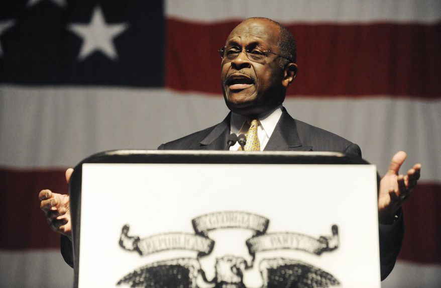 ** FILE ** Atlanta businessman Herman Cain speaks at the Georgia Republican Party convention in Macon, Ga., on Saturday, May 14, 2011. (AP Photo/The Macon Telegraph, Grant Blankenship)