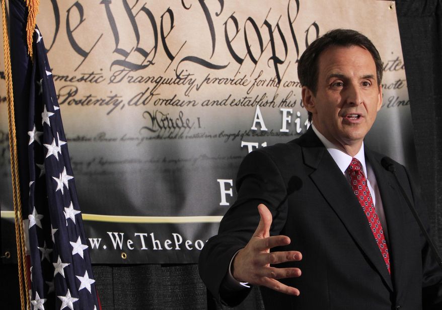 ** FILE ** Former Minnesota Gov. Tim Pawlenty speaks during a We the People candidates forum in Manchester, N.H., on Saturday, April 30, 2011. (AP Photo/Jim Cole, File)