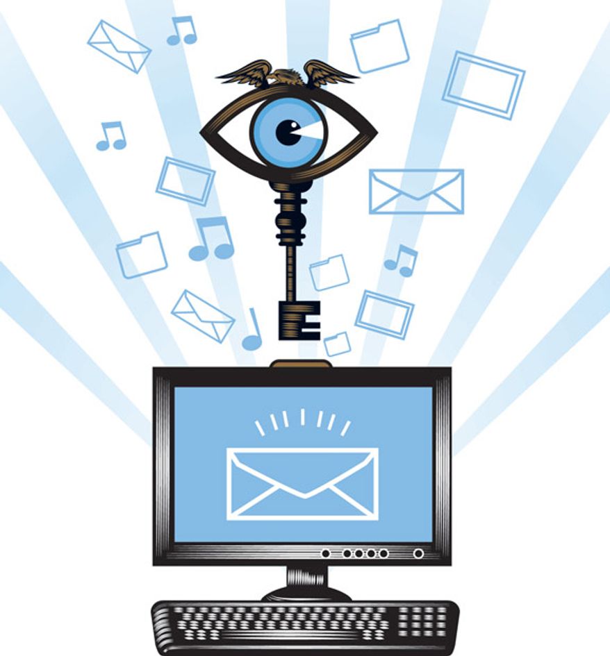 Illustration: Big Brother's online snooping by Linas Garsys for The Washington Times