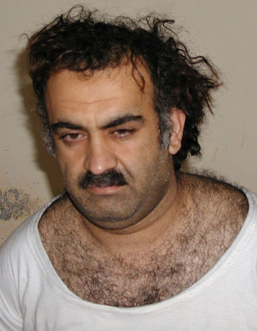 Khalid Shaikh Mohammed, captured in 2003, is one of five terrorism suspects held at Guantanamo Bay in Cuba facing military trials related to the Sept. 11, 2001, attacks on the United States. (Associated Press)