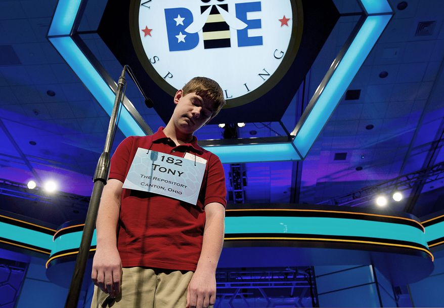 Tony Incorvati, 13, of Uniontown, Ohio, suffers the agony of defeat after misspelling the word "syringadenous" during the annual bee's semifinals on Thursday.