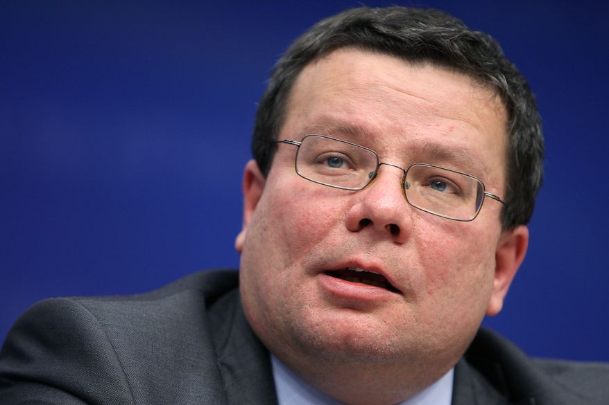 ** FILE ** Czech Defense Minister Alexandr Vondra addresses the media after a European Union foreign ministers meeting in Brussels in March 2009. (AP Photo/Geert Vanden Wijngaert, File)